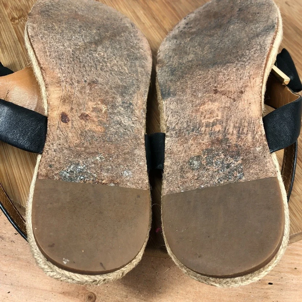 Tory Burch Womens size 7.5 shoes Thong Espadrilles Slingback Black Bow sandals